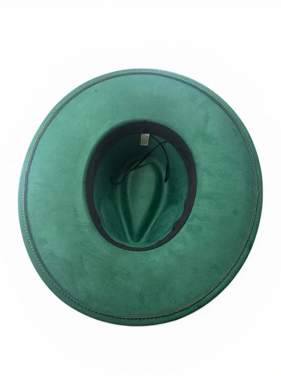 Emerald Green,Wide-Brim Felt Fedora with Studded Leather Band, OS - Picture 6 of 7
